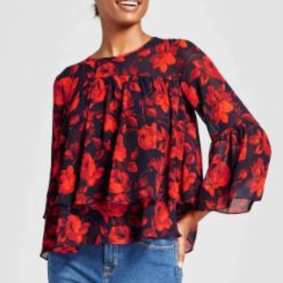A New Day Sheer Floral Tiered Blouse - Picture 2 of 4